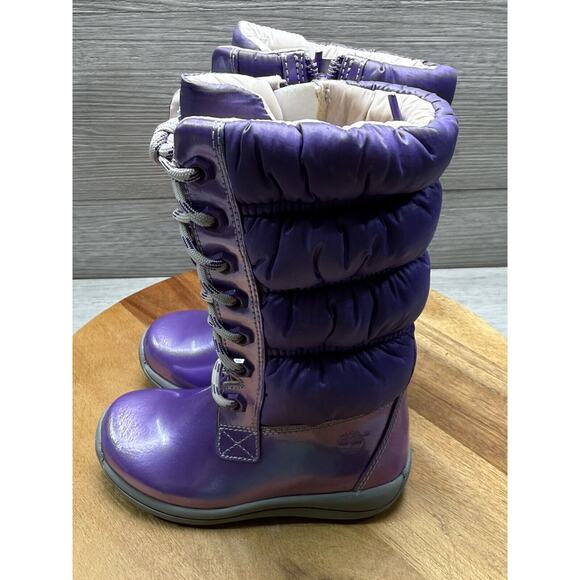 Timberland 72838 Toddlers Purple Leather Lace Up Fur Lined Boots Size 8 - Picture 3 of 8